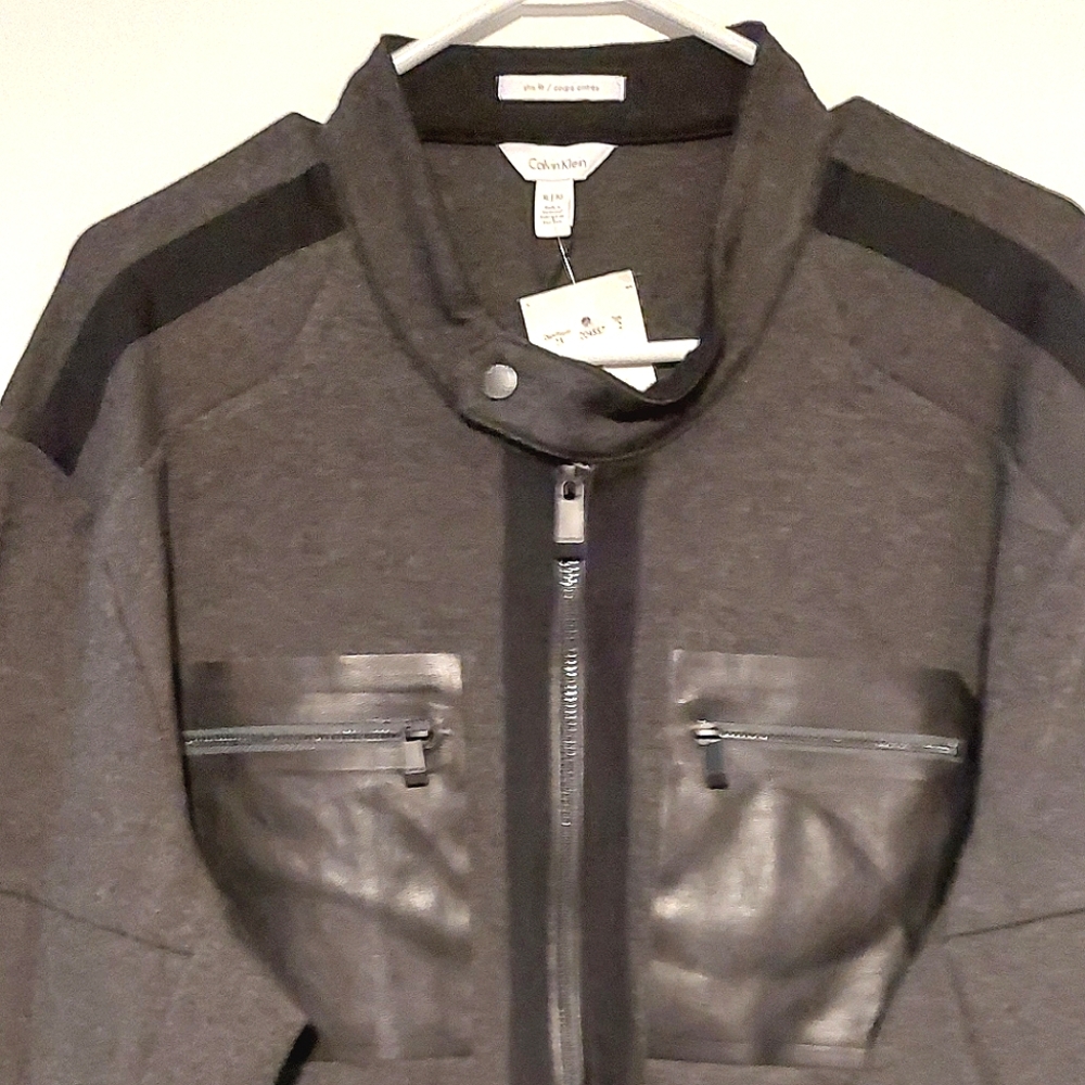 Calvin Klein Men's Black Zip-Up Jacket with Leather Accents & Pockets NWT Sz. XL - Picture 4 of 16